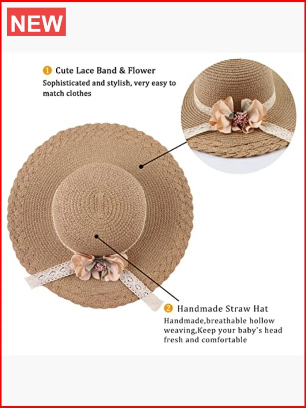 Paper Straw Sun Hat with Bowknot for Girls
